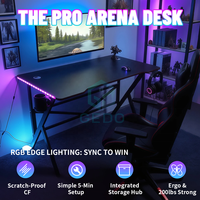 GEDO Support de tasse et de casque de qualité supérieure 15MM MDF Bureau en fibre de carbone Bureau d'ordinateur de jeu RGB avec LED