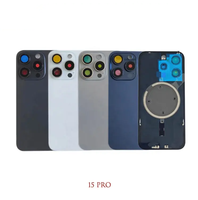 Vitre arrière de remplacement pour iphone 15 Plus 15 Pro Max avec cadre, lunette, plaque métallique et anneau magnétique.