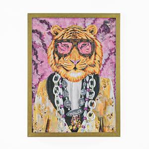 PINTURA SOBRE LONA TIGER CON MARCO Efecto Madera 45X60CM GROSOR 4CM - Product Image 1