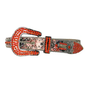 Orange Snake Skin belts Men's Fashion Belt Rhinestone with Small Designer Metal Studs