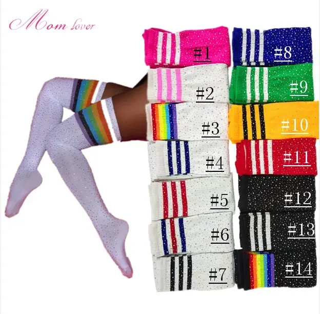 Chaussettes en tricot strass scintillantes pour femmes, Sexy, hautes, blanches et noires, rayées, compression, longues cuisses, nouvelle collection 2019