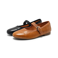 Chaussures plates Mary Jane rétro en cuir lavé pour femmes, chaussures décontractées à boucle