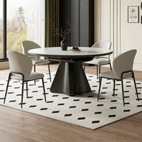 Ensemble Table et Chaises de Salle à Manger Extensible Rond Moderne en Marbre et Bois, Style Luxe, 4, 6 ou 8 Places, Design Meubles Gain de Place