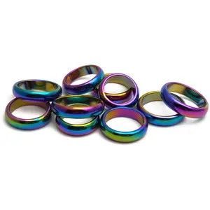 Penjualan Laris Cincin Jari Batu Hematit Magnetik Plating Warna Pelangi untuk Pria dan Wanita