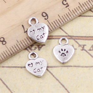 Charms heart love my cat paw 12x9mm ciondoli Color argento tibetano gioielli antichi che fanno artigianato fatto a mano fai da te - Product Image 2