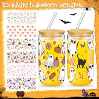 Mug à café en verre de 16 oz personnalisé avec logo Halloween, directement de l'usine, avec couvercle en bambou et paille, idéal pour les événements et les rassemblements