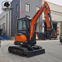 Mini-excavatrice de 1 tonne, 2 tonnes, 3 tonnes à vendre avec moteur Kubota, cabine fermée, climatisation et accessoires multifonctions