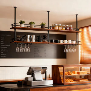 Étagère <span class=keywords><strong>de</strong></span> rangement suspendue pour comptoir <span class=keywords><strong>de</strong></span> <span class=keywords><strong>bar</strong></span>, style industriel, en fer, porte-vin, porte-gobelets, mobilier <span class=keywords><strong>de</strong></span> maison - Product Image 3