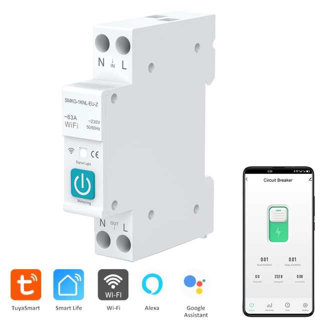 WiFi MCB Circuit Breaker Tuya Smart Din Rail Breaker 10A 16A 20A 25A 32A 40A 63A