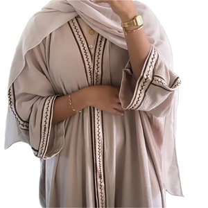 Loriya Venta al por Mayor, Último Modelo de Vestido Abaya Vintage Transpirable de Poliéster Antiarrugas, Estilo Dubái, para Mujeres Musulmanas, Abierto por Delante, para Adultos, Invierno - Product Image 1