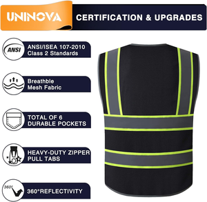 Chaleco de Seguridad de Alta Visibilidad Clase 2 con Cierre Frontal, Estándar ANSI/ISEA 107, Logotipo Personalizable, Cintas Reflectantes, <span class=keywords><strong>Ropa</strong></span> <span class=keywords><strong>Reflectante</strong></span> - Product Image 2