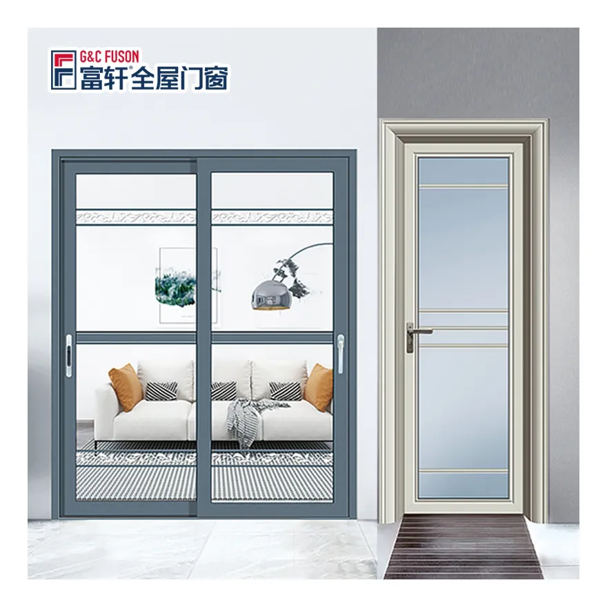 Fuson Customized New Products Aluminium Casement Doors Aluminum White Interior Double Metal Frame Glass French Door