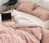 Parure de lit portable de luxe en coton 100% réversible à motif rayé, 200 fils/cm², housse de couette et drap de lit de créateur, vente en gros