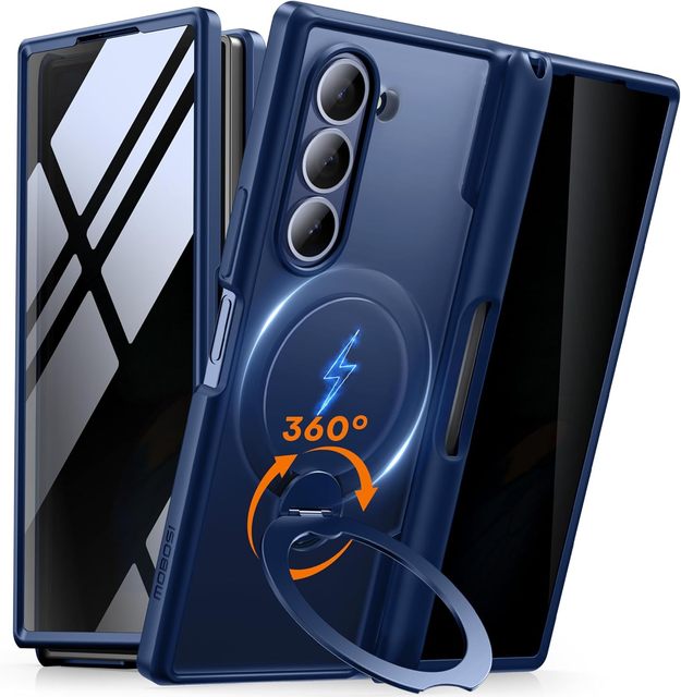 MOBOSI Z Fold6 Case TPU+PC Rotatable Ring Stand Privacy Screen Protector Compatible for 18FT MIL-Grade Protection Magnetic