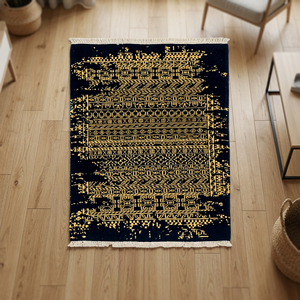 <b>Wool</b> Black <b>Gold</b> Geometric Muslim Style Prayer Rug Flat Weave Custom Design for Living Room - Product Image 2
