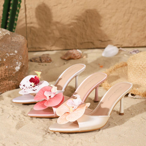 Sandali da Donna Estate 2025 con Punta Aperta e <span class=keywords><strong>Tacco</strong></span> Alto Nuove Ciabatte con Decorazione Floreale Chiusura Slip-On Stile a Collo Alto per Uso Esterno - Product Image 6