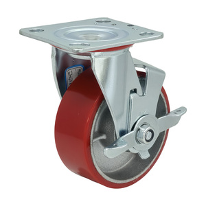 Hochbelastbare 4 Zoll 5 Zoll 6 Zoll 8 Zoll Schwenkrollen PU auf Gusseisen-Rädern für Handwagen Trolley Lenkrollen mit Bremse - Product Image 3