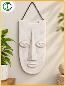 <b>White</b> Marble Tribal Face Wall Art 12 Inch Carved Stone Mask <b>Hanging</b> for Living Room Interior Styling Office Reception Hotel - Product Image 1
