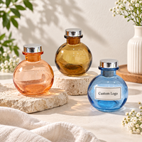 Bouteille vide en verre sphérique transparente pour diffuseur à bâtonnets, huiles essentielles, parfum d'ambiance et décoration intérieure, avec logo et couleur personnalisables