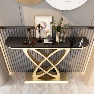 <span class=keywords><strong>Console</strong></span> de Salon Murale Design Moderne Italien de Luxe avec Plateau en Pierre Frittée, Table d'Appoint Créative en Métal pour Entrée et Couloir - Product Image 3