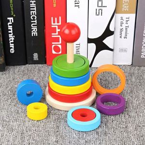 Jouets éducatifs interactifs pour bébés, tour de jeu en bois, jouet d'empilage arc-en-ciel, anneaux à empiler - Product Image 3