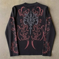 Camiseta de Manga Larga para Hombre, 100% Algodón, Tejido Waffle, con Estampado Gráfico de Espinas, Estilo Y2K, Streetwear Oscuro Alternativo, Venta al Por Mayor
