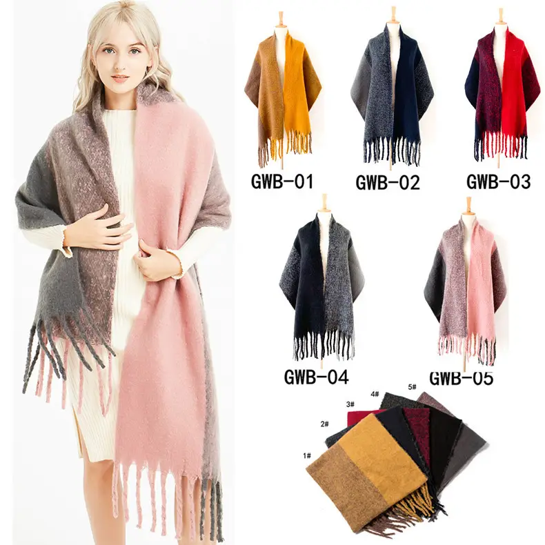 Fashion Autumn Winter Female Oversized Braided Soft Tassel Wool Cashmere Wrap Shawls Ombre Color Gradient Pashmina Blanket Scarf