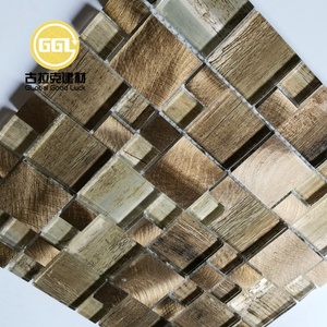 Đẹp Brown in pha lê thủy tinh mix Vàng chải kim loại vuông Gạch Mosaic cho tường nền nhà khách sạn trang trí nội thất - Product Image 5