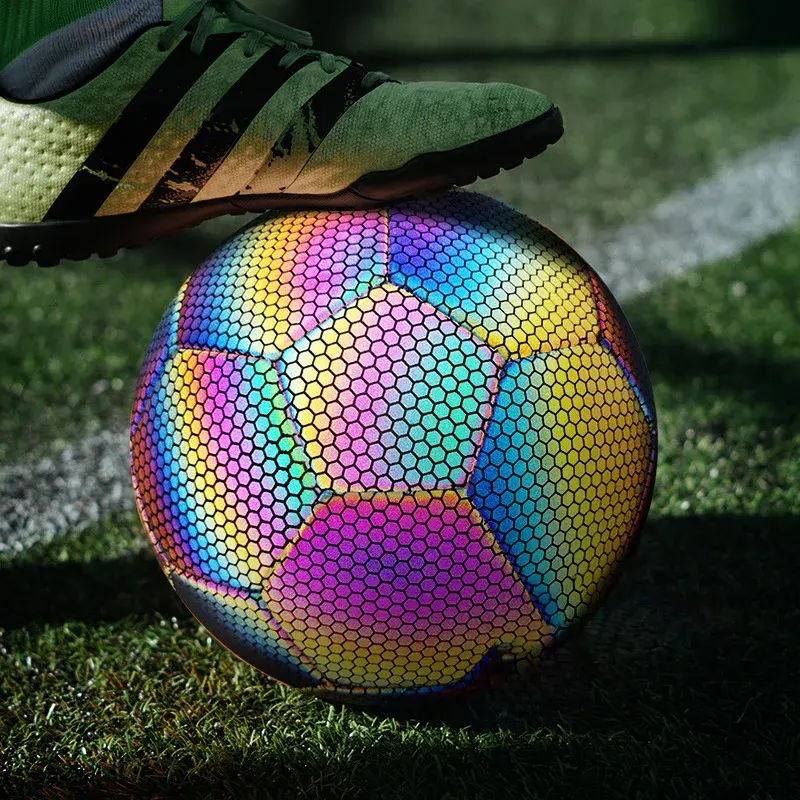 Logotipo personalizado Brilhando Reflexivo Holográfico Bola De Futebol Ilumina Bola De Futebol Luminosa