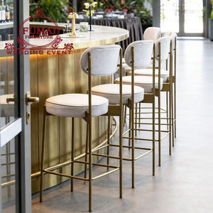 Tabouret de Bar de Luxe Faux Cuir Blanc Pu Coussin Cadre en Métal Chaise de Cocktail - Product Image 1