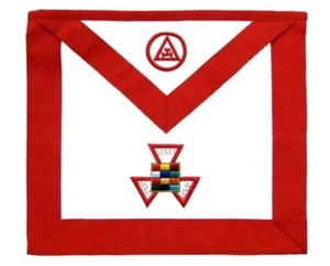 Tablier maçonnique en cuir de taille personnalisée Cardura frange rouge motif carré 3D ensemble de gantelets de col brodés à coudre magnétique à coudre - Product Image 5