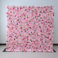 Toile de fond murale à fleurs M06 8ft x 8ft 3D panneau de fleurs en soie artificielle rose vif pivoine hortensia fleur mur pour décoration de mariage