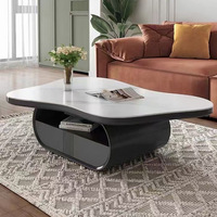 Table basse blanche de style moderne pour salon, table centrale en bois blanc avec tiroir, plateau en pierre frittée type nuage