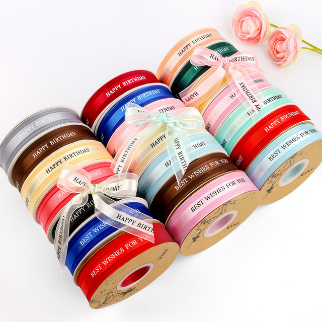 1inches 2.5cm 50yards Custom Gift Organza Satin Ribbon Roll logo Printed Luxury Personalized Decorating Ribbons for Gift Wrap