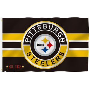 Haute qualité 3x5ft pour équipe de Football <span class=keywords><strong>NFL</strong></span> conception personnalisée bannière Pittsburgh Steelers drapeaux 100% Polyester Stock toutes les équipes - Product Image 1