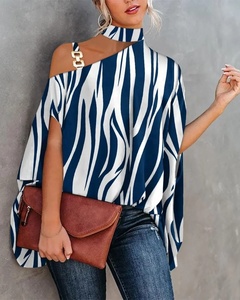 King Mcgreen Star Summer <strong>Loose</strong> <strong>Fitting</strong> Women Neck Hanging Shawl Printed Elegant Short Sleeved Women Bat Shirt - Product Image 4