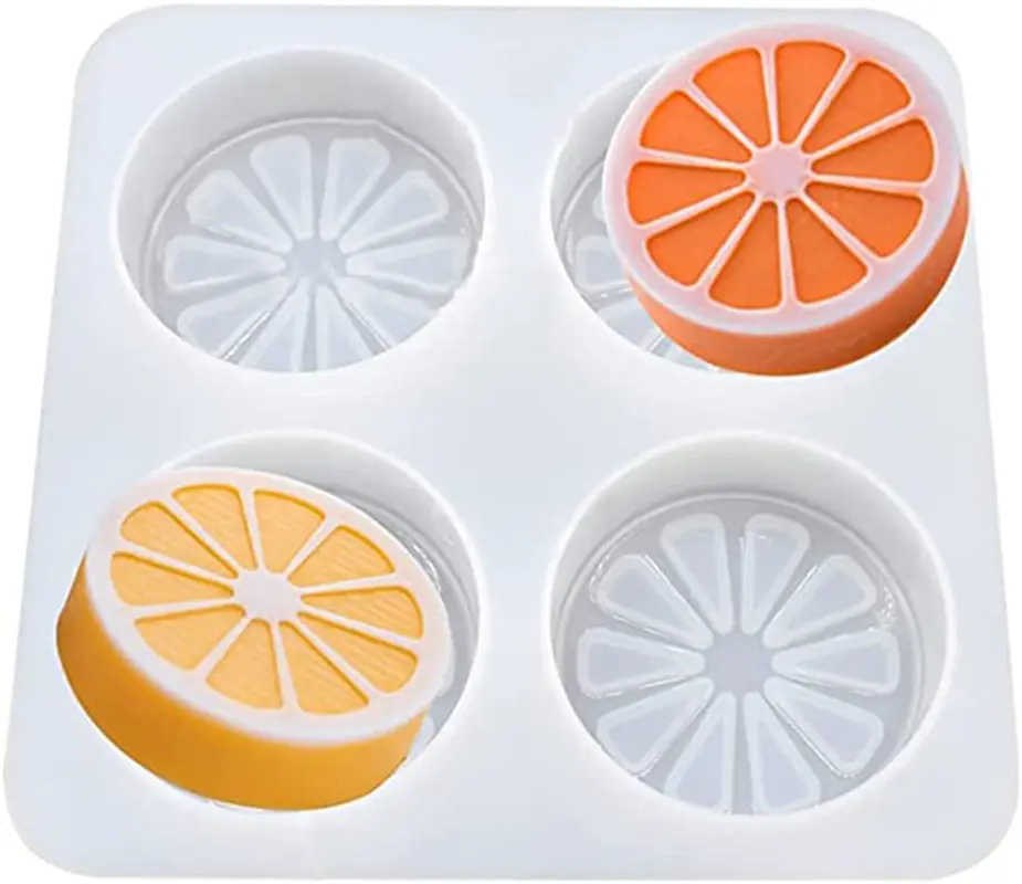 Criativo 4 Cavity Round Soap Fazendo Aromaterapia Sabão Artesanato Moldes Suprimentos Laranja Lemon Slice Cake vela Silicone Moldes