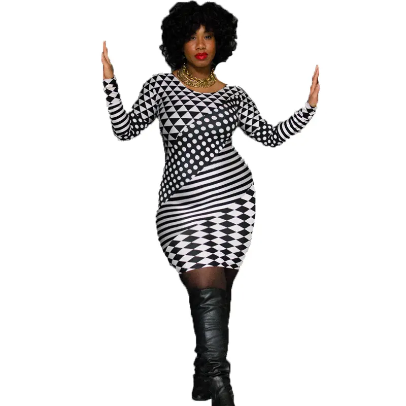 C0802ME30 African Ladies' Clothing Plus Size Undefined Geometric Bodycon Dress Women Sehe Fashion