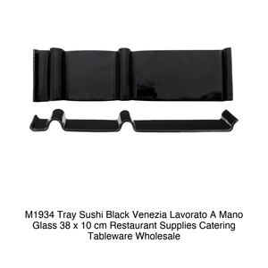 Plateau de service à sushi en verre noir 38 × 10 cm Venezia Fait main M1934 - Product Image 2