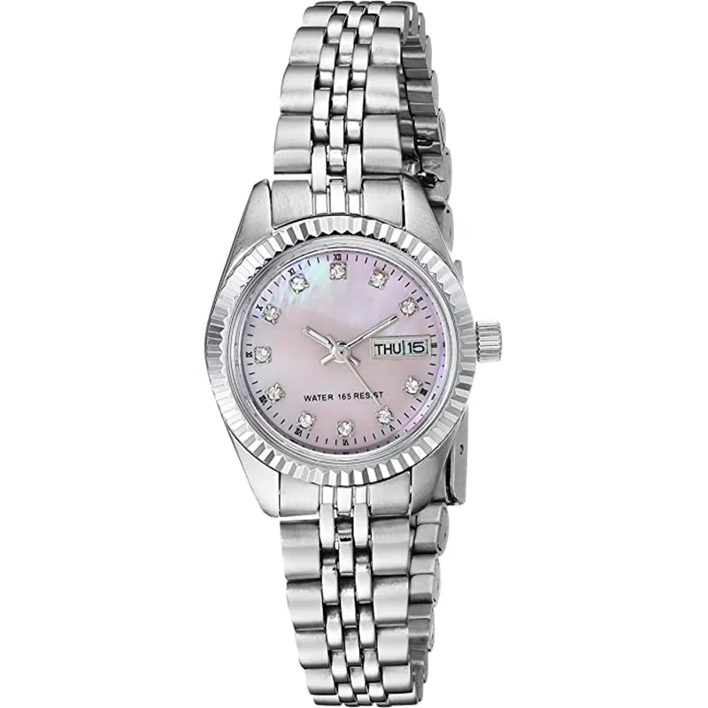 Roze Odm Ronde Kast Quartz Elegante Jurk Diamanten Dames 50 Meter Roestvrij Staal Horloge Voor Vrouwen