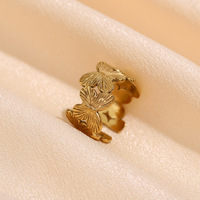 Geschnitztes, vergoldetes Edelstahl-Offener-Ring-Set, Seestern-verstellbarer, gemischter, stapelbarer Fingerschmuck