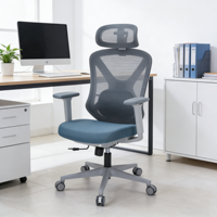 Chaise de bureau ergonomique moderne en maille respirante, dossier haut avec appui-tête, siège en mousse réglable, pivotante pour le bureau à domicile