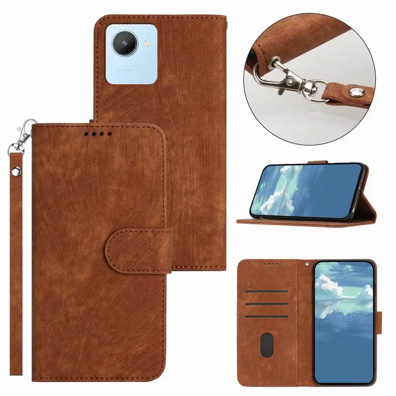 New Design Flip Wallet Phone Case For OPPO Realme C30 Leather Cover With Strap Card Slots Mobile Phone Book Case Realme 10 Pro