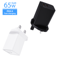 Chargeur rapide GaN 65W avec prise UK, double port Type-C, design écologique et ignifuge pour téléphones et ordinateurs portables