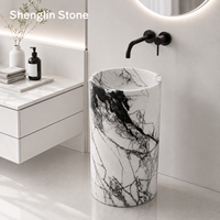 Lavabo colonne autoportant en marbre poli sur mesure avec vasque intégrée ronde pour villas, salles de bain privées et projets de décoration de salles de bain d'hôtel