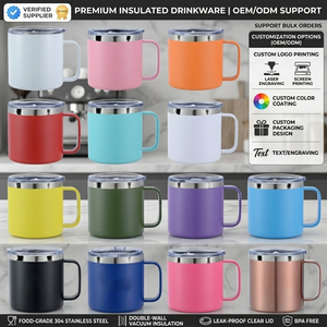 Taza Aislada de Acero Inoxidable con Recubrimiento <span class=keywords><strong>en</strong></span> <span class=keywords><strong>Polvo</strong></span> de 14 oz, Personalizada OEM/ODM, con Asa, Admite Grabado Láser, Serigrafía e Impresión UV de Logotipo - Product Image 1
