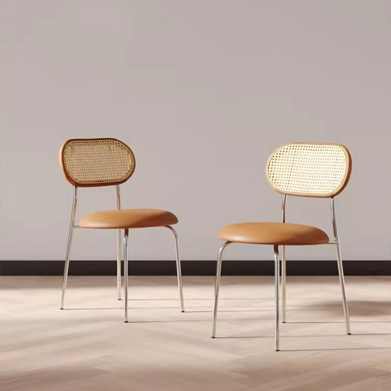 Стул обеденный винтажный из ротанга в стиле Wabi-Sabi со спинкой из массива дерева в стиле ретро для домашнего кафе и ресторана