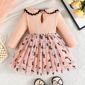 ชุดเดรสเจ้าหญิงแสนหวานสำหรับเด็กผู้หญิงวัยเตาะแตะ เสื้อผ้าลำลองสำหรับเด็ก คอเสื้อถักลายริบบิ้น โบว์พิมพ์ลายผ้าทูล - Product Image 2