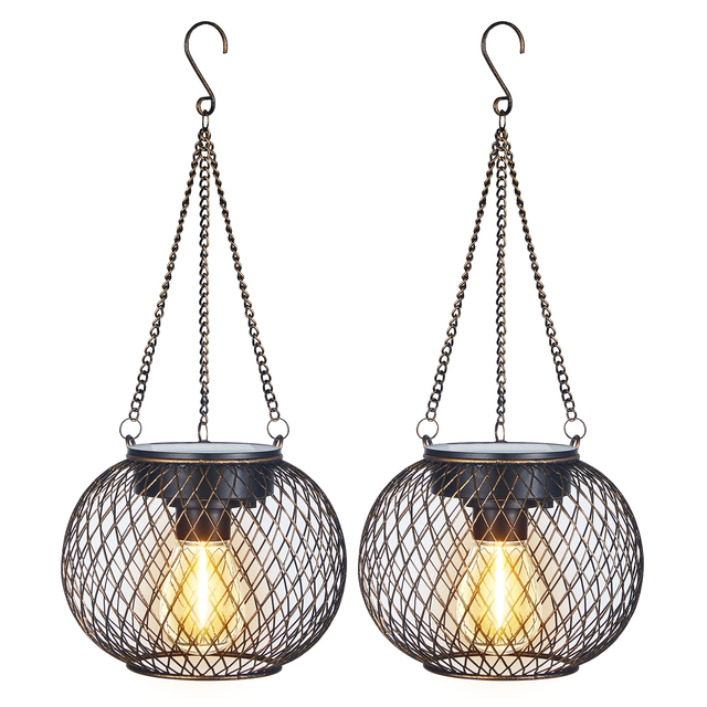 Hanging Solar Garden Lantern Lamp LED Warm Light Metal Iron Outdoor IP65 Waterproof European Style Decoration Lights Patio Porch