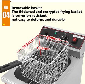 Friteuse professionnelle double 10+10L avec contrôle de température, bac à huile amovible, panier en acier inoxydable, économie d'énergie - Product Image 5